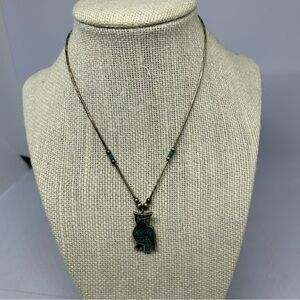 Blue Owl Mosaic Pendant on‎ Silvertone Beaded Necklace